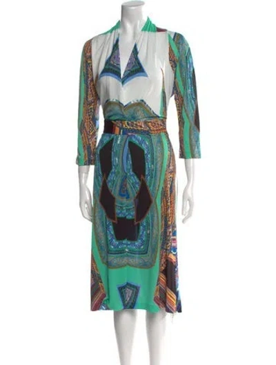 Pre-owned Etro Printed Midi Length Dress In Green