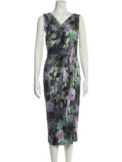 Pre-owned Etro Printed Midi Length Dress In Green