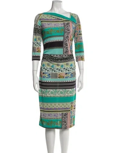 Pre-owned Etro Printed Midi Length Dress In Green