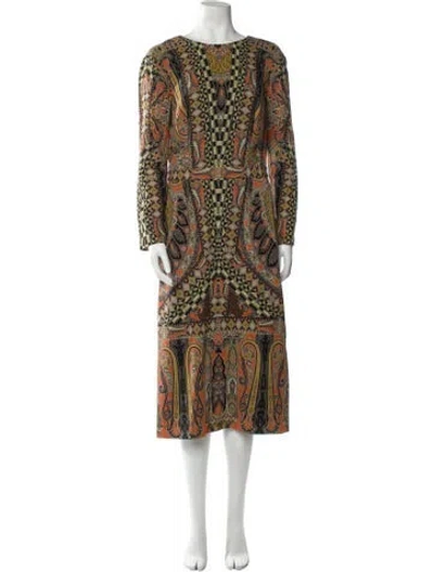 Pre-owned Etro Printed Midi Length Dress In Orange