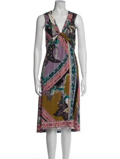 Pre-owned Etro Printed Midi Length Dress In Purple