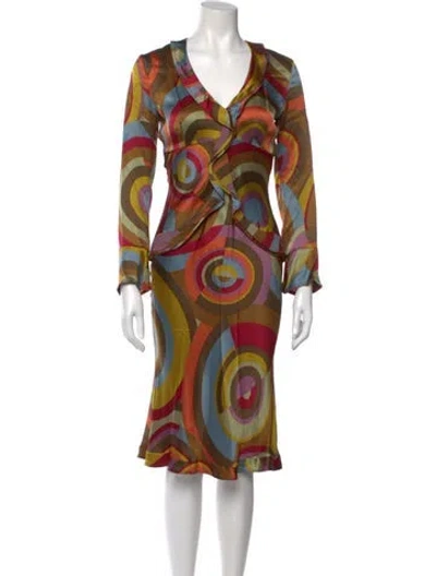 Pre-owned Etro Printed Midi Length Dress In Red