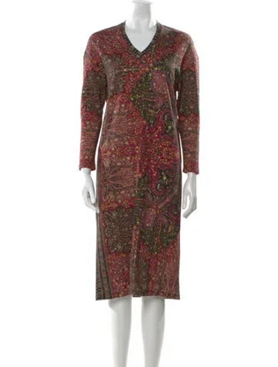 Pre-owned Etro Printed Midi Length Dress W/ Tags In Red