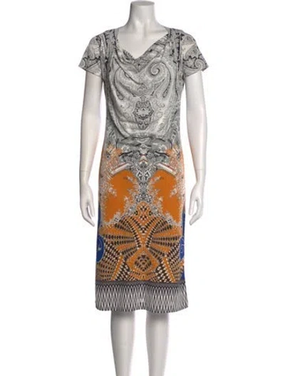 Pre-owned Etro Printed Midi Length Dress In White