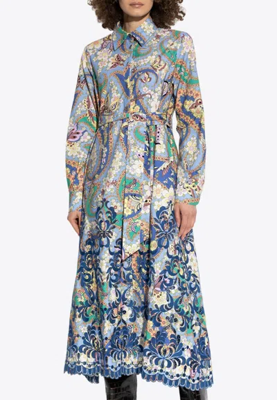 Etro Printed Midi Shirt Dress In Multicolor