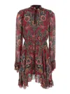 Etro High Neck Floral Print Mini Dress In Multi