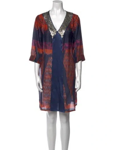 Pre-owned Etro Printed Mini Dress In Blue