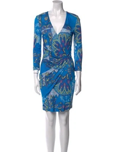 Pre-owned Etro Printed Mini Dress In Blue