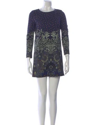 Pre-owned Etro Printed Mini Dress In Blue