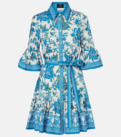 Etro Printed Mini Shirt Dress In Blue