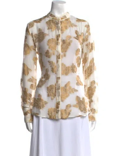 Pre-owned Etro Printed Mock Neck Blouse In White