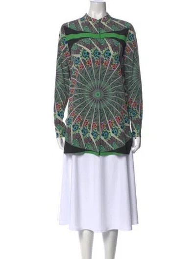 Pre-owned Etro Printed Mock Neck Tunic In Green
