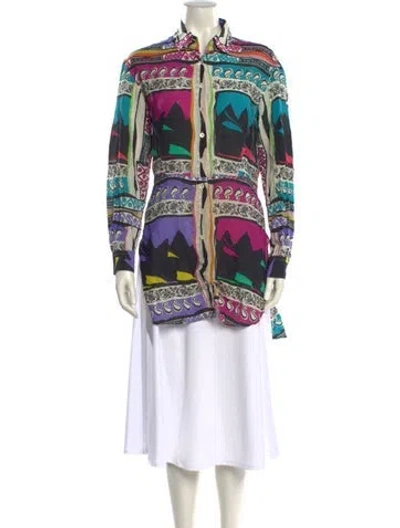 Pre-owned Etro Printed Mock Neck Tunic In Purple