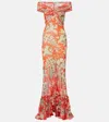 Etro Printed Off-shoulder Gown In Multi