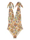 Etro Tie-shoulder Paisley-print Swimsuit In Brown