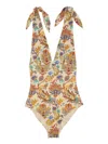 Etro Tie-shoulder Paisley-print Swimsuit In Neutral