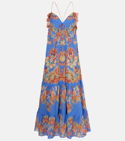 Etro Printed Open-back Cotton Voile Maxi Dress In Blue