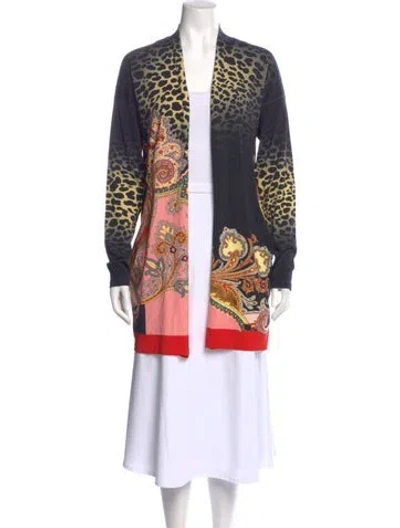 Pre-owned Etro Printed Open Front Sweater In Black