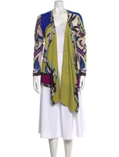 Pre-owned Etro Printed Open Front Sweater In Green