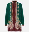 Etro Printed Oversized Silk Shirt In Green