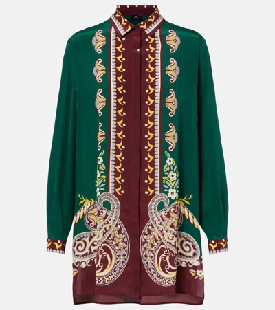 Etro Printed Oversized Silk Shirt In Green