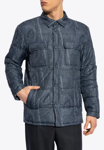 Etro Printed Padded Jacket In Blue