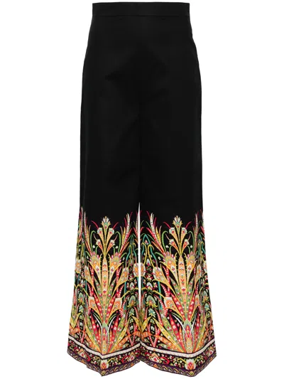 Etro Printed Palazzo Trousers In Black