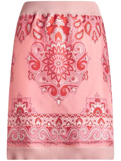 Etro Printed-panel Knitted Skirt In Pink