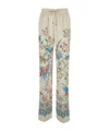 Etro Women White Pants With Elastic Drawstring Waist And All-over Floral Print In Tech Fabric Woman In Multi