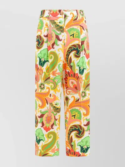 Etro Printed Pleated Trousers With Pockets And Loops In Multi