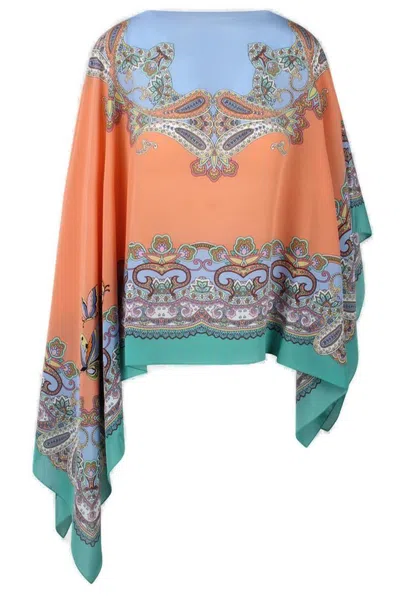 Etro Printed Silk Poncho Blouse In Multi