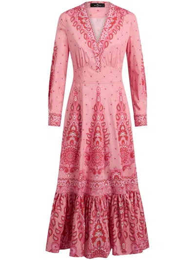 Etro Printed Poplin Midi Dress In Pink
