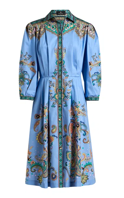 ETRO PRINTED POPLIN MIDI SHIRT DRESS