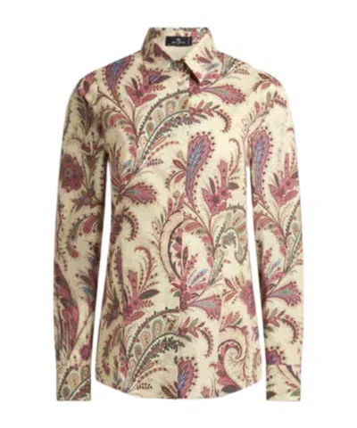 Etro Printed Poplin Shirt In Neutral