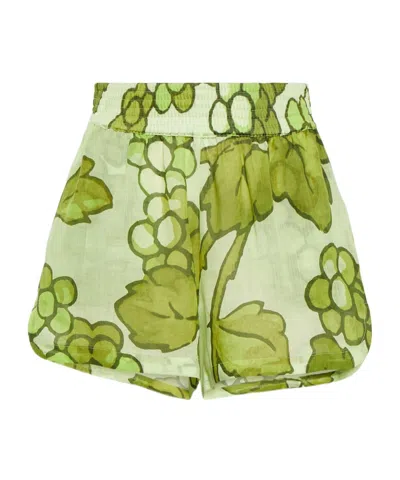 Etro Printed Ramie Shorts In Green
