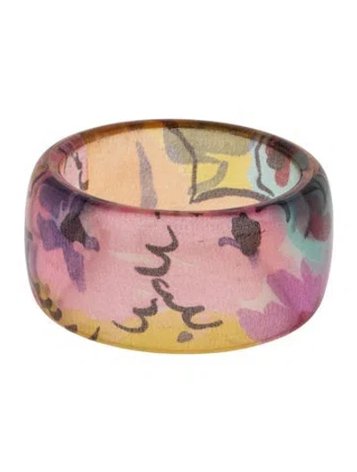 Pre-owned Etro Printed Resin Wide Bangle Bracelet, 7.5" In Multi