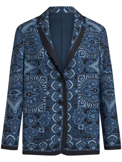Etro Printed Reversible Blazer In Blue