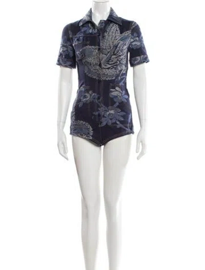 Pre-owned Etro Printed Romper In Blue