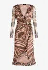 Etro Printed Ruched Midi Dress In Silk In Multicolor