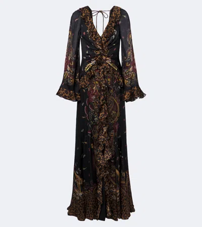Etro Printed Ruched Silk Maxi Dress In Multi