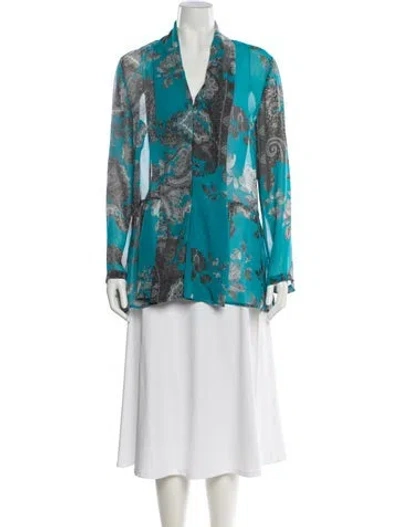 Pre-owned Etro Printed Ruffle Embellishment Robe In Blue