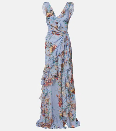 Etro Printed Ruffled Maxi Dress In Blue