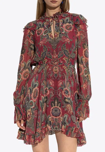 Etro Printed Ruffled Mini Dress In Multi