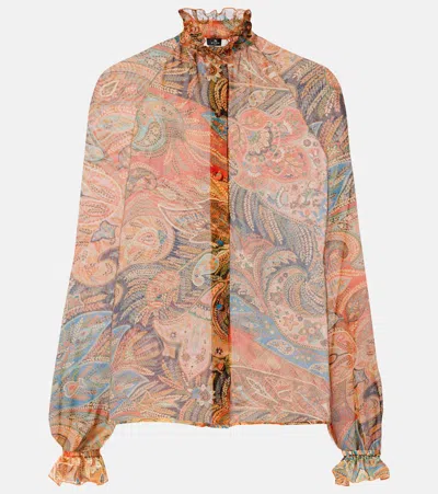 Etro Printed Ruffled Silk Blouse In Multi