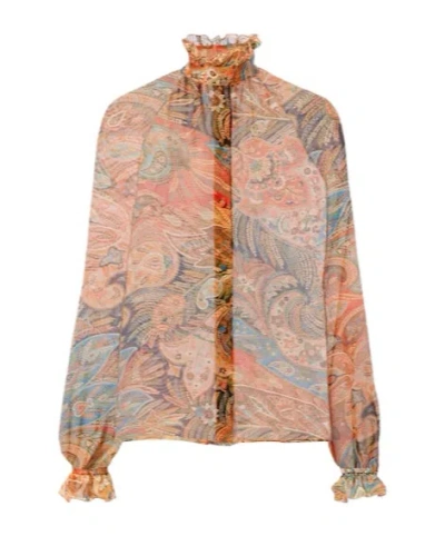 Etro Printed Ruffled Silk Blouse In Multi