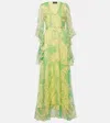 Etro Printed Ruffled Silk Maxi Dress In Print On Green Base