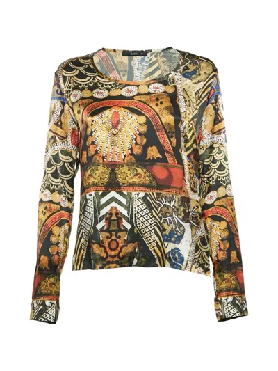 Pre-owned Etro Printed Satin Blouse In Black