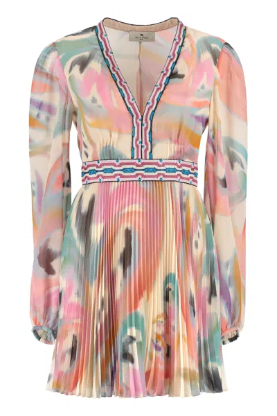 Etro Printed Satin Dress In Multicolor