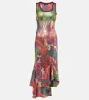Etro Laminated Jersey Dress With Maxi Floral Print In Multicoloured