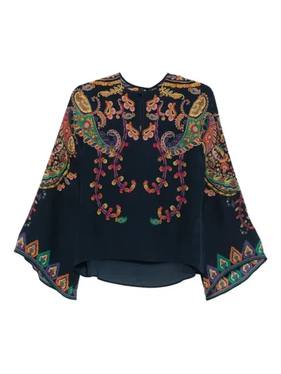 Etro Paisley Printed Silk Blouse In Animal Print